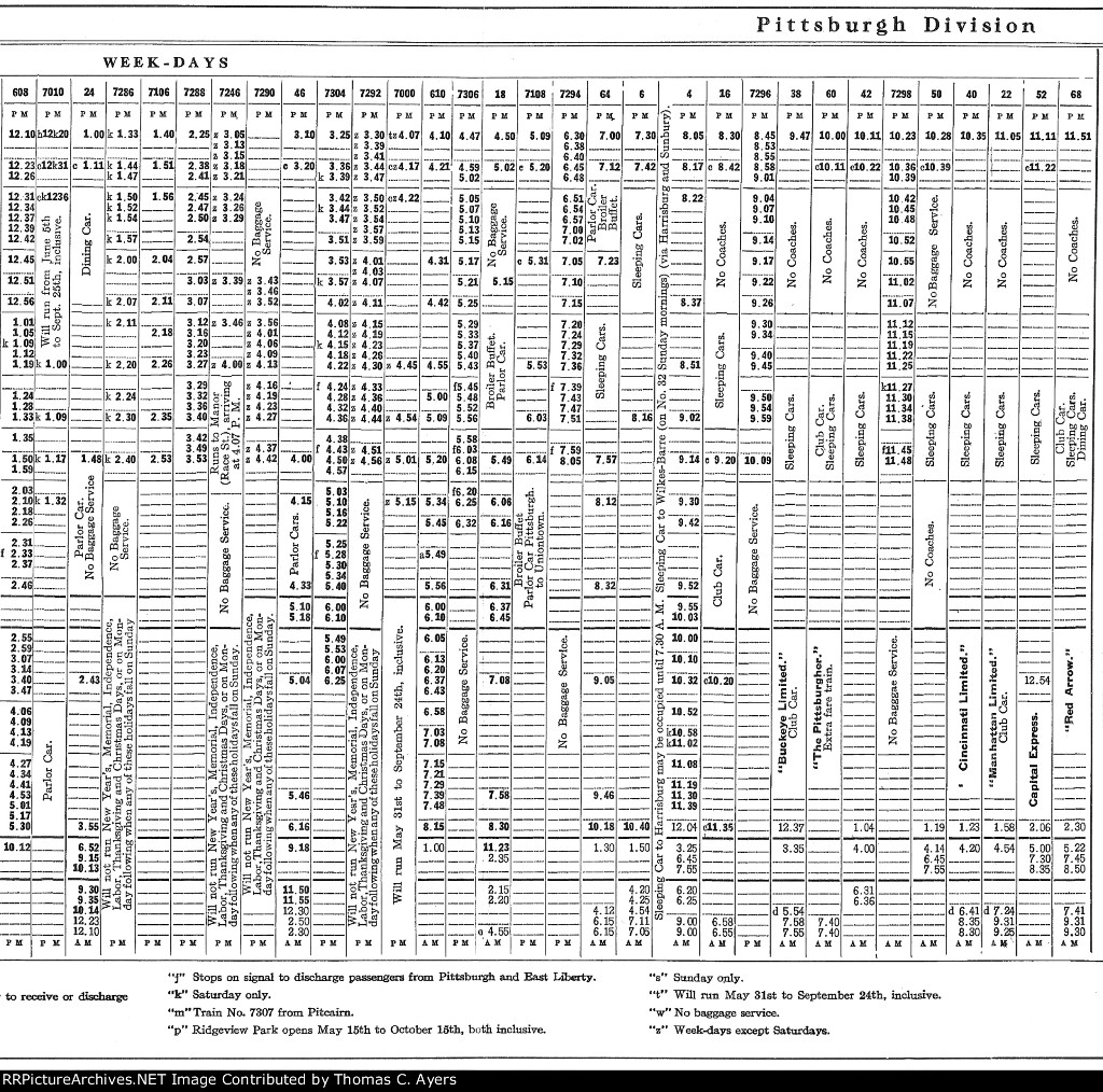 PRR Time Table: Pittsburgh Division, Side A, Frame #2 of 6, 1926